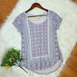 Lucky Brand Women's Top Short Short Sleeve Purple Blue Print Soft Size S